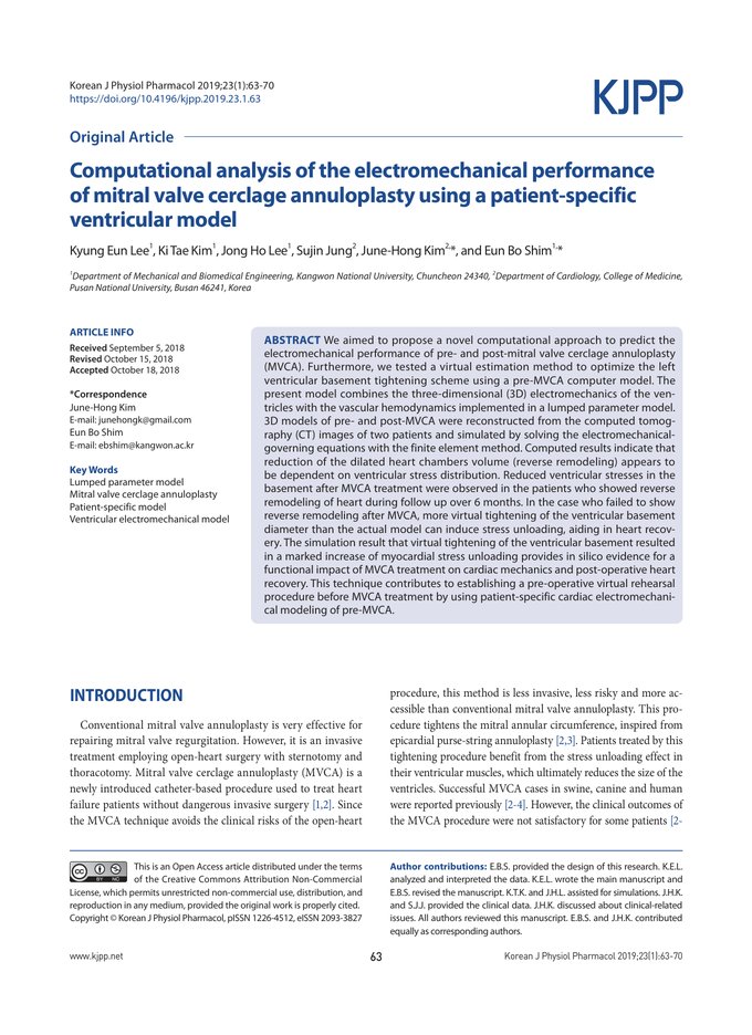 First page of the article in Korean Journal of Physiology & Pharmacology